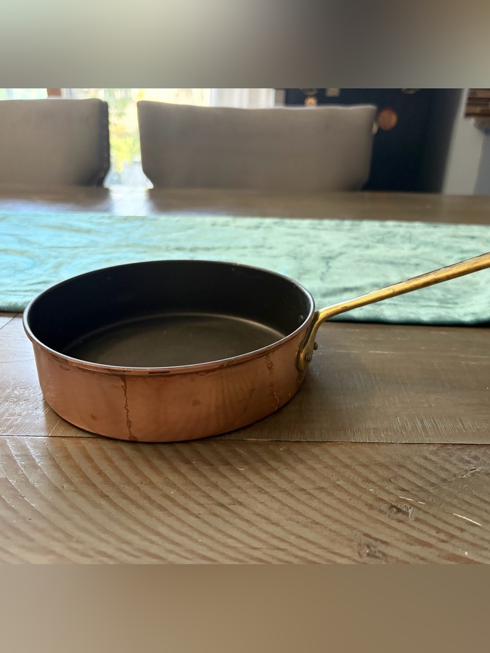Vintage Copper Sauté Pan with Brass Handle - Copper